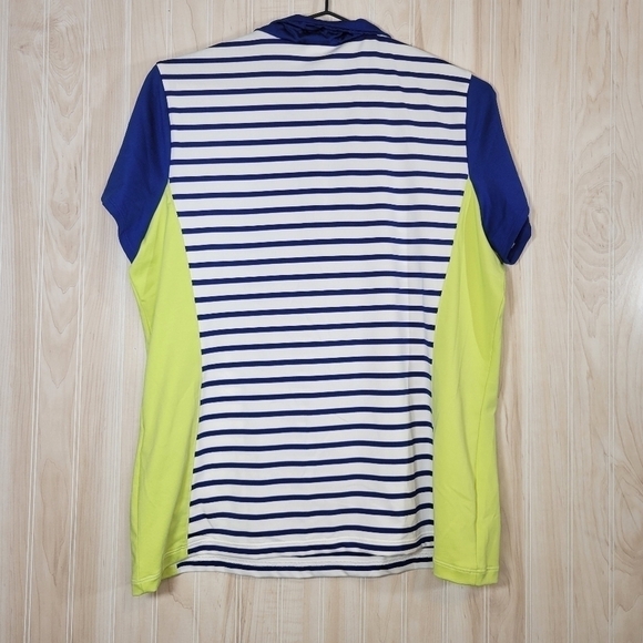 Chicos Zenergy Golf Navy & Lime Striped Top Sz Med (Chicos Size 1) - Picture 5 of 5